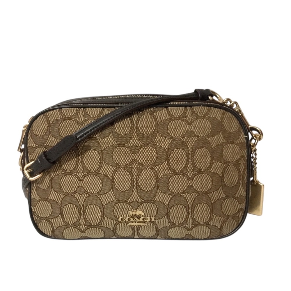 Coach Beige/Brown Signature Crossbody Bag with Gold Hardware